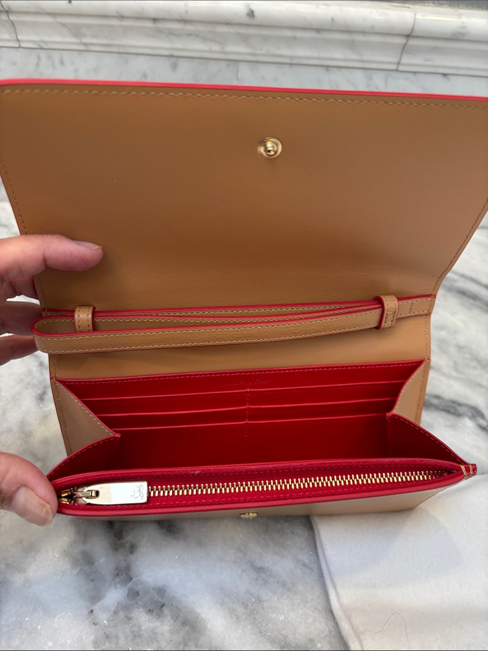 Christian Louboutin Tan Leather Clutch with Gold Spikes - Picture 6 of 8